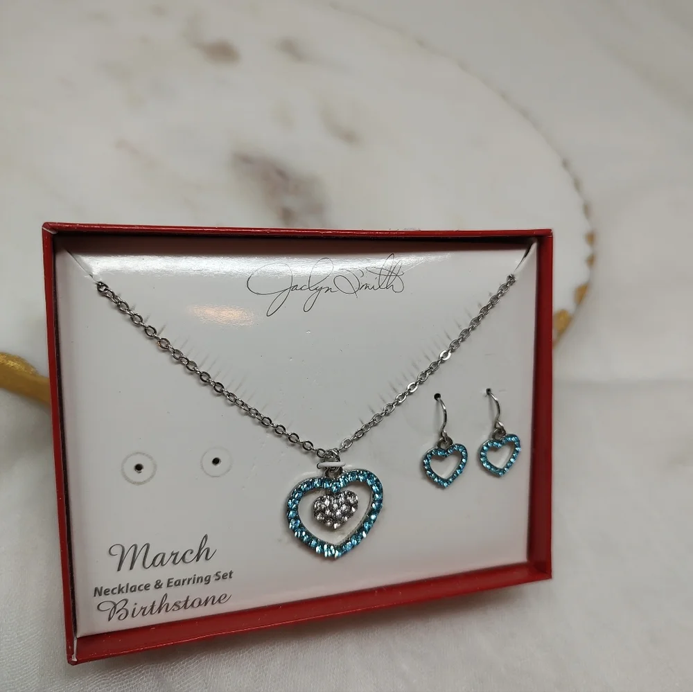 Jaclyn Smith Silver and Blue Heart Jewelry Set